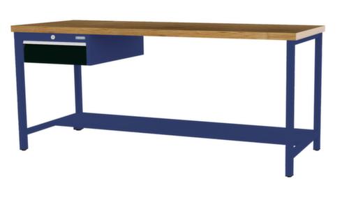 Bedrunka + Hirth Werkbank met blad van massief beuken en frame in vele kleuren, 1 lade, 1/2 legbord
