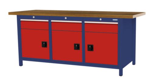 Bedrunka + Hirth Werkbank met blad van massief beuken en frame in vele kleuren, 3 laden, 3 kasten