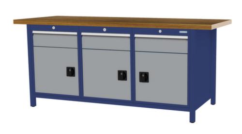 Bedrunka + Hirth Werkbank met blad van massief beuken en frame in vele kleuren, 3 laden, 3 kasten