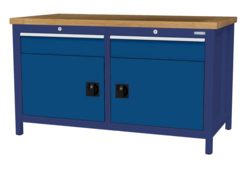 Bedrunka + Hirth Werkbank met blad van massief beuken en frame in vele kleuren, 2 laden, 2 kasten