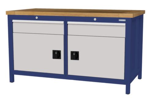 Bedrunka + Hirth Werkbank met blad van massief beuken en frame in vele kleuren, 2 laden, 2 kasten