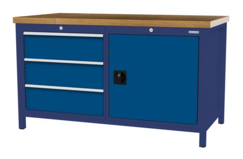 Bedrunka + Hirth Werkbank met blad van massief beuken en frame in vele kleuren, 3 laden, 1 kast