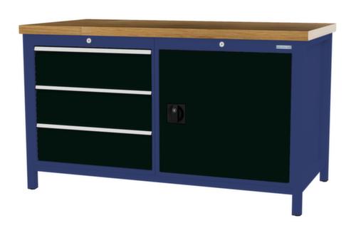 Bedrunka + Hirth Werkbank met blad van massief beuken en frame in vele kleuren, 3 laden, 1 kast