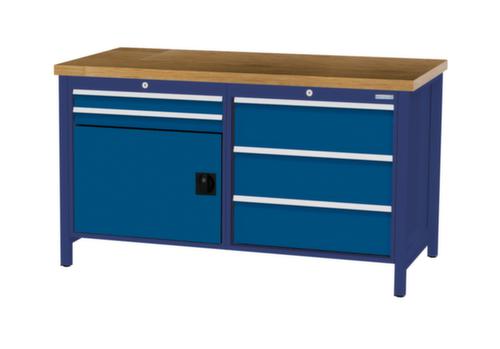 Bedrunka + Hirth Werkbank met blad van massief beuken en frame in vele kleuren, 5 laden, 1 kast