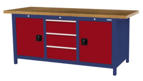 Bedrunka + Hirth Werkbank met blad van massief beuken en frame in vele kleuren, 3 laden, 2 kasten