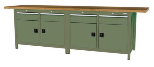 Bedrunka + Hirth Werkbank met blad van massief beuken en frame in vele kleuren, 4 laden, 4 kasten