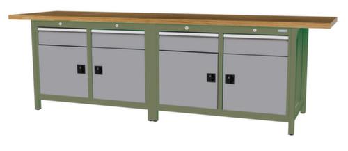 Bedrunka + Hirth Werkbank met blad van massief beuken en frame in vele kleuren, 4 laden, 4 kasten