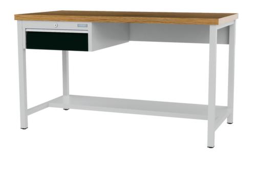 Bedrunka + Hirth Werkbank met blad van massief beuken en frame in vele kleuren, 1 lade, 1/2 legbord
