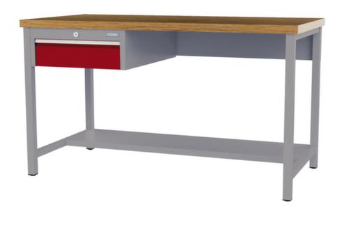 Bedrunka + Hirth Werkbank met blad van massief beuken en frame in vele kleuren, 1 lade, 1/2 legbord