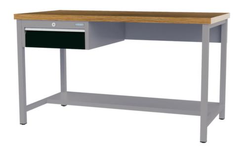 Bedrunka + Hirth Werkbank met blad van massief beuken en frame in vele kleuren, 1 lade, 1/2 legbord