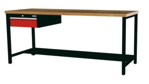 Bedrunka + Hirth Werkbank met blad van massief beuken en frame in vele kleuren, 1 lade, 1/2 legbord