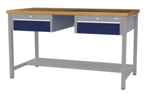 Bedrunka + Hirth Werkbank met blad van massief beuken en frame in vele kleuren, 2 laden, 1/2 legbord