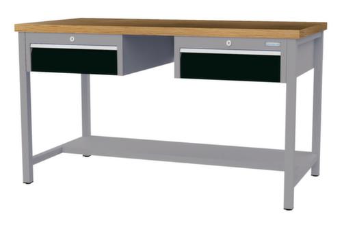 Bedrunka + Hirth Werkbank met blad van massief beuken en frame in vele kleuren, 2 laden, 1/2 legbord