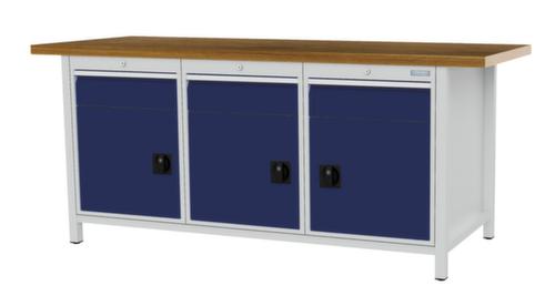 Bedrunka + Hirth Werkbank met blad van massief beuken en frame in vele kleuren, 3 laden, 3 kasten