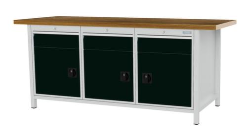 Bedrunka + Hirth Werkbank met blad van massief beuken en frame in vele kleuren, 3 laden, 3 kasten