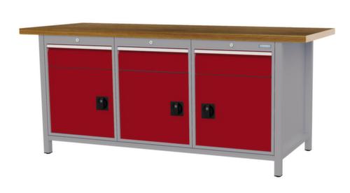 Bedrunka + Hirth Werkbank met blad van massief beuken en frame in vele kleuren, 3 laden, 3 kasten