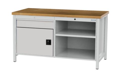 Bedrunka + Hirth Werkbank met blad van massief beuken en frame in vele kleuren, 1 lade, 1 kast, 2 legborden