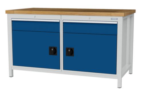 Bedrunka + Hirth Werkbank met blad van massief beuken en frame in vele kleuren, 2 laden, 2 kasten