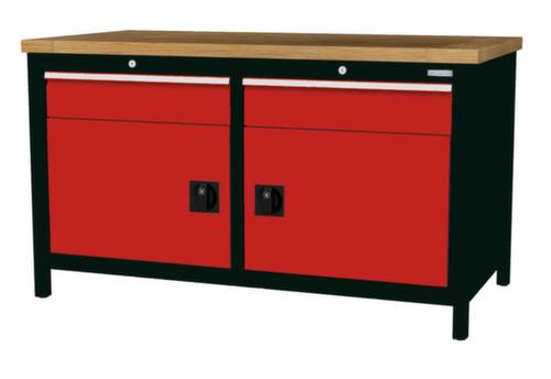 Bedrunka + Hirth Werkbank met blad van massief beuken en frame in vele kleuren, 2 laden, 2 kasten