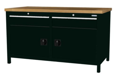 Bedrunka + Hirth Werkbank met blad van massief beuken en frame in vele kleuren, 2 laden, 2 kasten