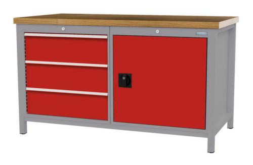 Bedrunka + Hirth Werkbank met blad van massief beuken en frame in vele kleuren, 3 laden, 1 kast