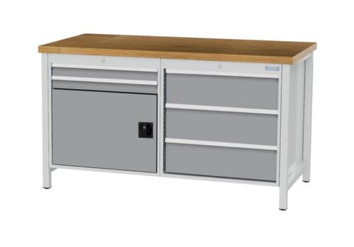 Bedrunka + Hirth Werkbank met blad van massief beuken en frame in vele kleuren, 5 laden, 1 kast