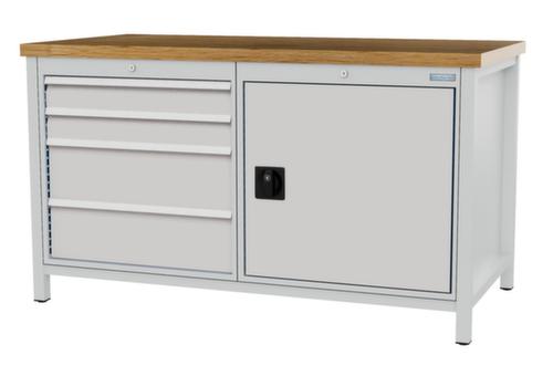 Bedrunka + Hirth Werkbank met blad van massief beuken en frame in vele kleuren, 4 laden, 1 kast