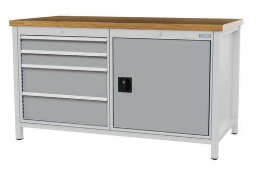 Bedrunka + Hirth Werkbank met blad van massief beuken en frame in vele kleuren, 4 laden, 1 kast