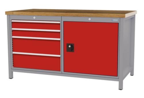 Bedrunka + Hirth Werkbank met blad van massief beuken en frame in vele kleuren, 4 laden, 1 kast