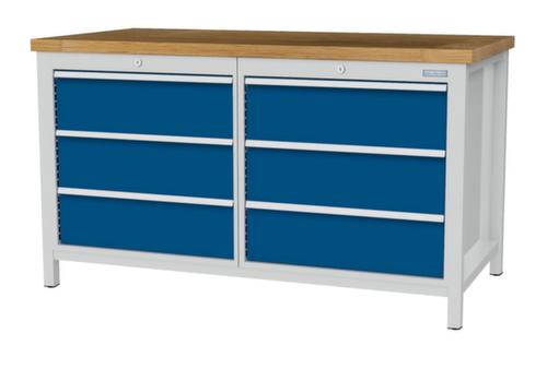 Bedrunka + Hirth Werkbank met blad van massief beuken en frame in vele kleuren, 6 lades