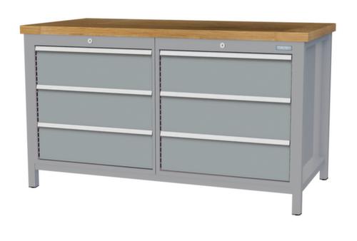 Bedrunka + Hirth Werkbank met blad van massief beuken en frame in vele kleuren, 6 lades