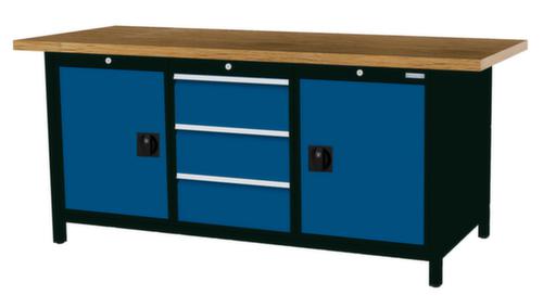 Bedrunka + Hirth Werkbank met blad van massief beuken en frame in vele kleuren, 3 laden, 2 kasten