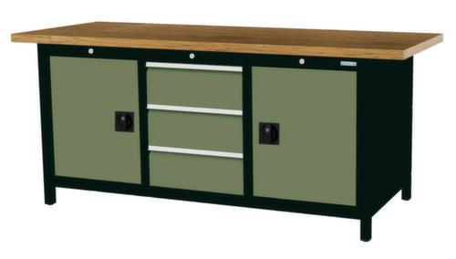 Bedrunka + Hirth Werkbank met blad van massief beuken en frame in vele kleuren, 3 laden, 2 kasten