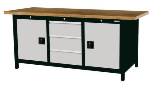 Bedrunka + Hirth Werkbank met blad van massief beuken en frame in vele kleuren, 3 laden, 2 kasten