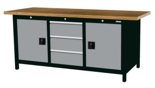 Bedrunka + Hirth Werkbank met blad van massief beuken en frame in vele kleuren, 3 laden, 2 kasten