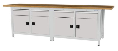 Bedrunka + Hirth Werkbank met blad van massief beuken en frame in vele kleuren, 4 laden, 4 kasten