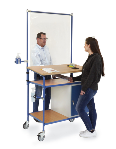 fetra Mobiel bureau met infectiebestrijdingsapparatuur, RAL7035 lichtgrijs/RAL5007 briljantblauw