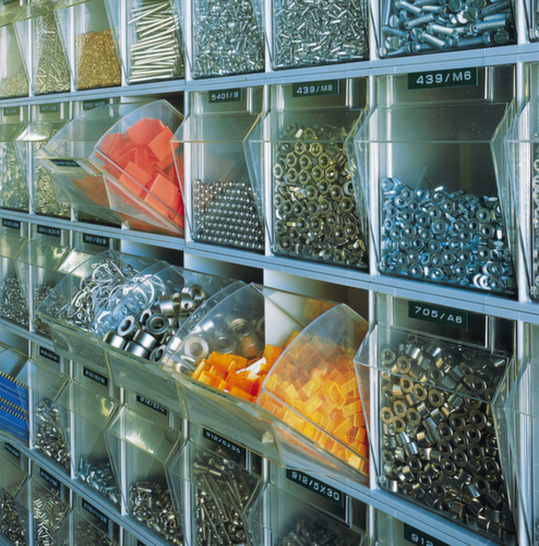 Magazijnkast met assortimentsbakken, 74 bakken, transparant