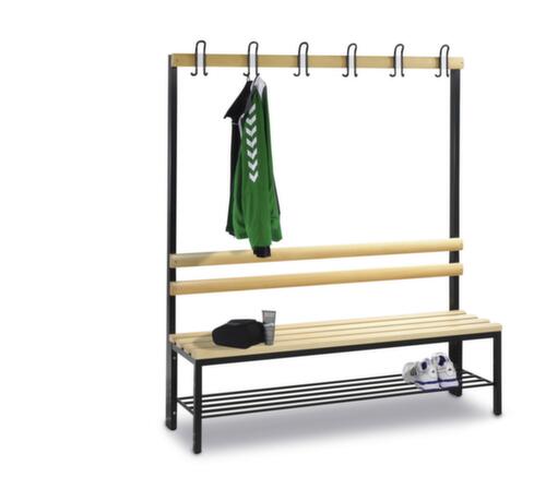 C+P Kleedkamerbank zwartgrijs met haken en houten latten