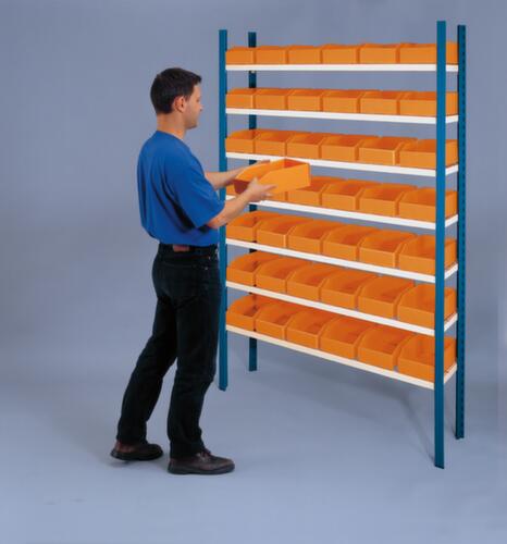 Magazijnstelling met zichtbakken voor vette onderdelen