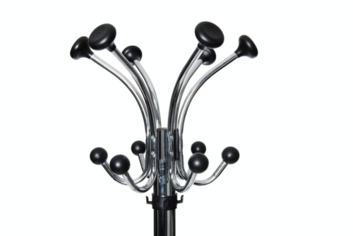 MAUL Robuuste staande kapstok MAULnebula met parapluhouder, met 6/6/4 haken, zilver metallic