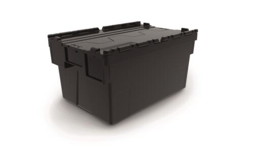 Herbruikbare euronorm-bak gerecycled + verzegelbaar, inhoud 52 l, Tweedelig scharnierdeksel