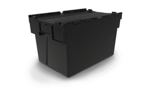 Herbruikbare euronorm-bak gerecycled + verzegelbaar, inhoud 63 l, Tweedelig scharnierdeksel