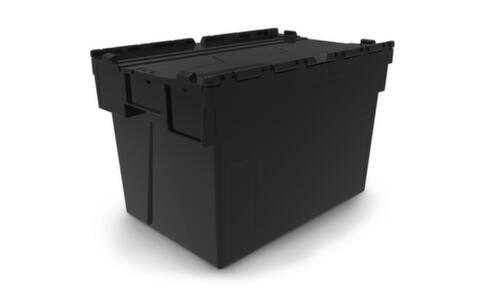 Herbruikbare euronorm-bak gerecycled + verzegelbaar, inhoud 69 l, Tweedelig scharnierdeksel