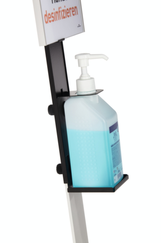 Ontsmettingsmiddelendispenser met variabele flessenhouder, met hefarm