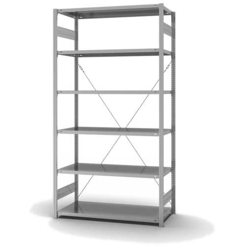 hofe Systeeminhaakstelling in standaard uitvoering, hoogte x breedte x diepte 2500 x 1360 x 635 mm, 6 legborden