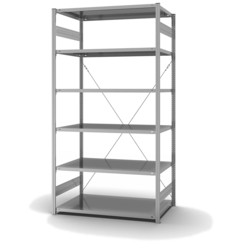 hofe Systeeminhaakstelling in standaard uitvoering, hoogte x breedte x diepte 2500 x 1360 x 835 mm, 6 legborden