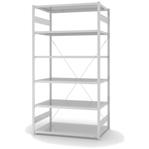 hofe Systeeminhaakstelling in standaard uitvoering, hoogte x breedte x diepte 2500 x 1360 x 835 mm, 6 legborden