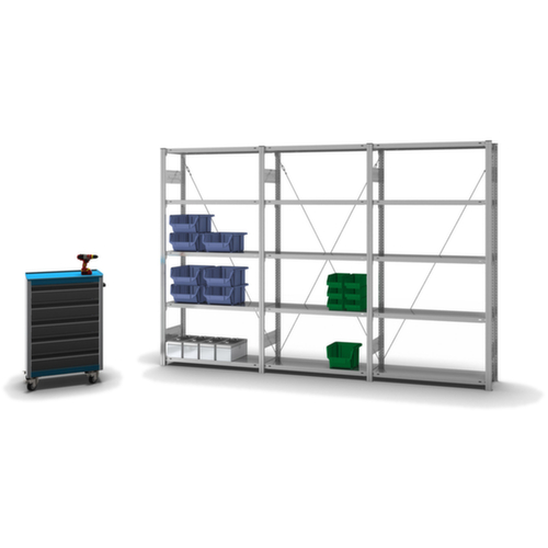 hofe Systeeminhaakstelling in standaard uitvoering, hoogte x breedte x diepte 2000 x 1010 x 335 mm, 5 legborden