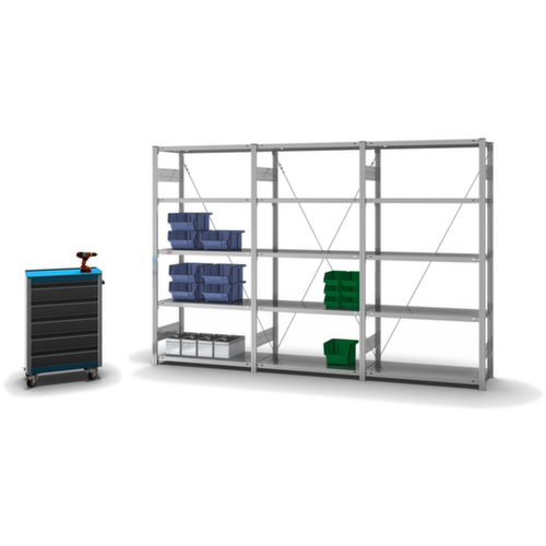 hofe Systeeminhaakstelling in standaard uitvoering, hoogte x breedte x diepte 2000 x 1060 x 435 mm, 5 legborden